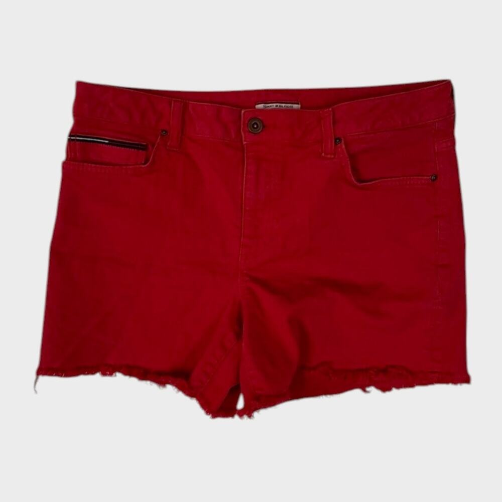 Tommy Hilfiger Womens Shorts Size 12 Red Cut Off Frayed Hem Shorts
